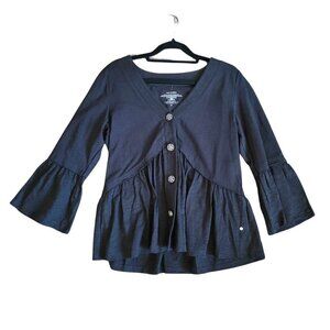 EUC Oversized Neon Buddah Black blouse with flared hem and cuffs